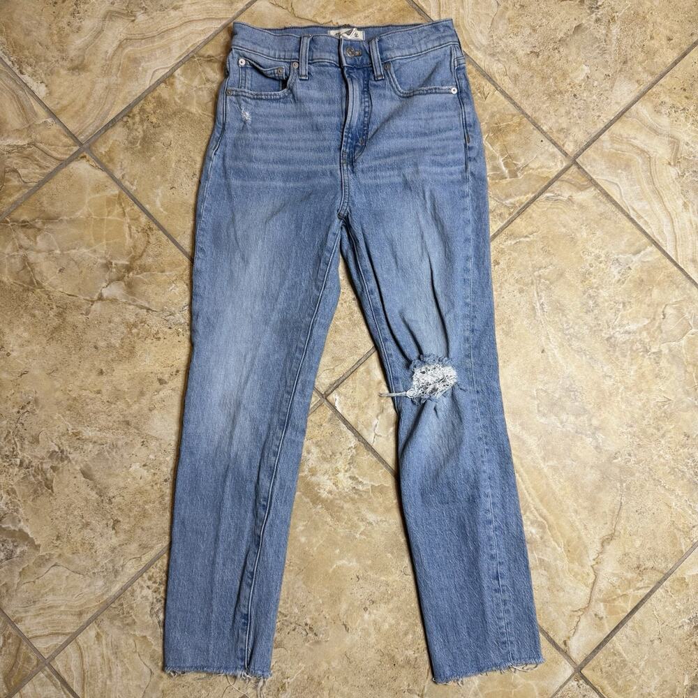 Madewell Perfect Vintage Jeans 25 High Rise Distressed Knee Crop Raw Hem